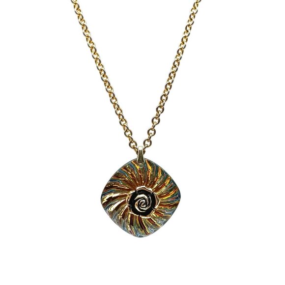 Vintage Gold-Tone Chain Necklace with Iridescent Spiral Floral Pendant - Picture 1 of 4